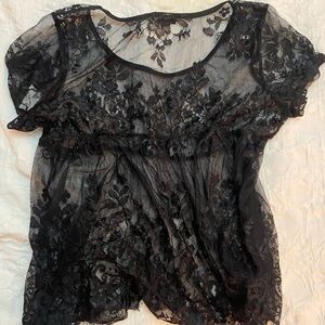 Torrid Sheer Black Floral Lace Blouse